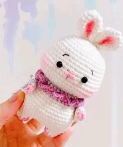 Búp Bê Thỏ Len Trắng Hồng Đáng Yêu