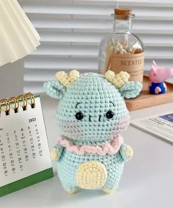 Búp Bê Rồng Len Xanh Pastel Sừng Vàng