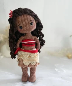 Búp bê len bé gái váy quấn đỏ kem tóc xoăn hoa đỏ