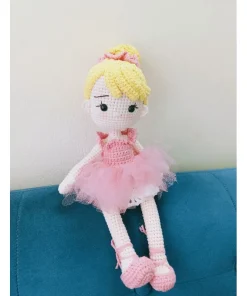 Búp bê len vũ công ballet váy hồng tóc vàng búi cao